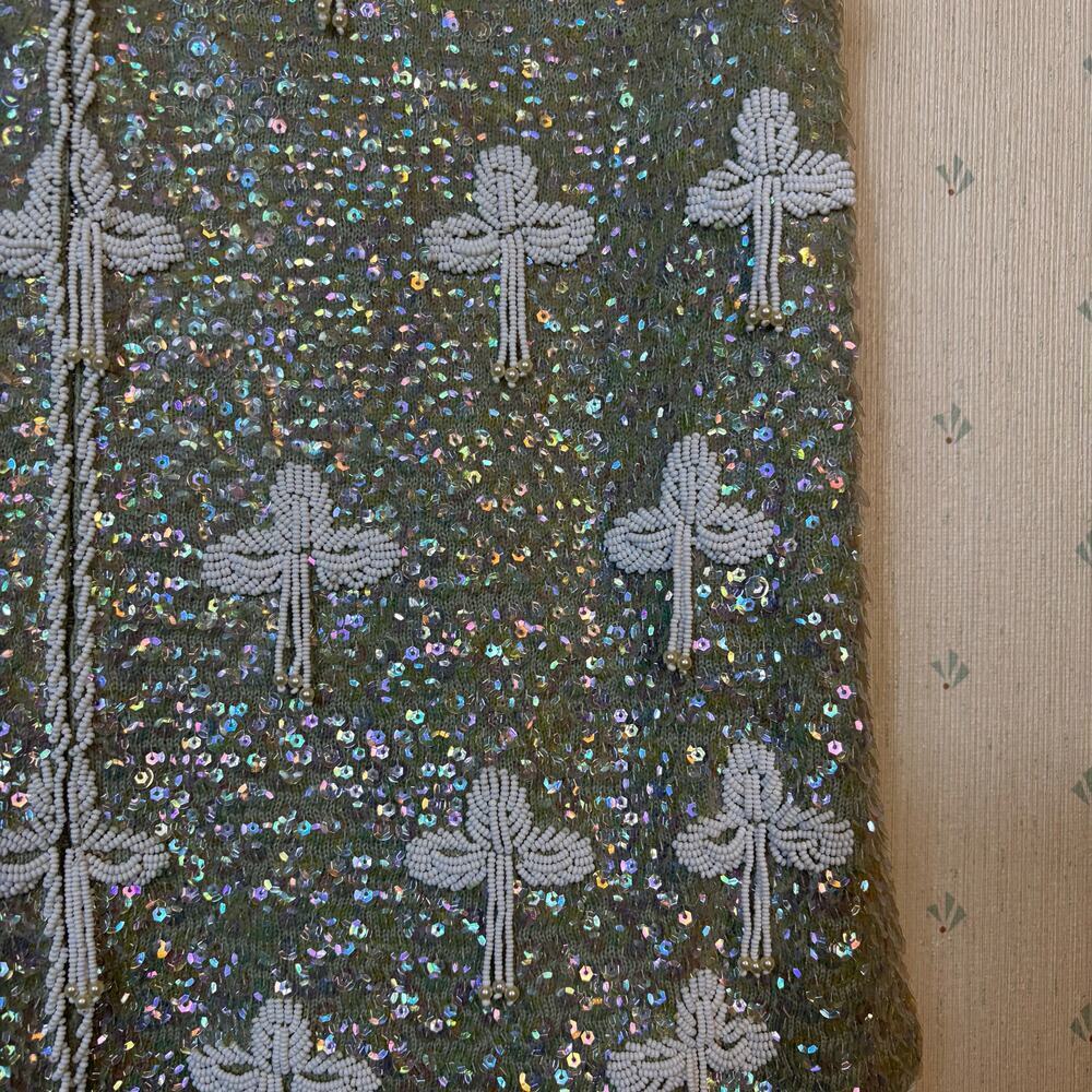 VTG Regalia Imports Floral Beaded Sleeveless Top Small Sequin 100% Wool Fringe - Picture 10 of 11